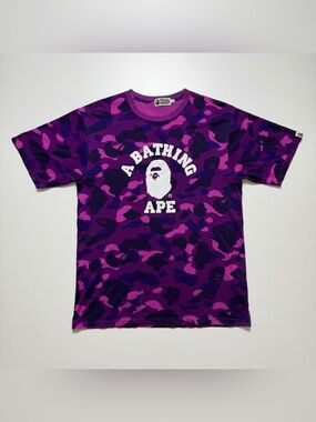 Bape College Camo Short Sleeve T-Shirt Mens XL Purple Japan Y2K